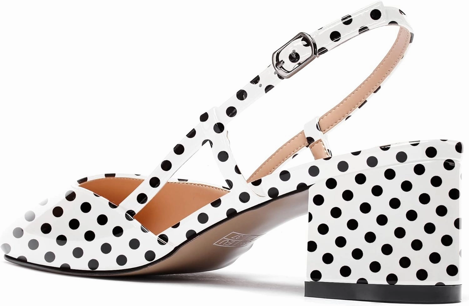 WAYDERNS Women's Ankle Strap Square Toe Block Patent Leather Slingback Chunky Low Heel Pumps Shoes 2 Inch