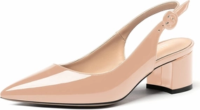 WAYDERNS Women's Patent Leather Ankle Strap Pointed Toe Slingback Low Kitten Heel Pumps Office Work Dress Shoes 2 Inch