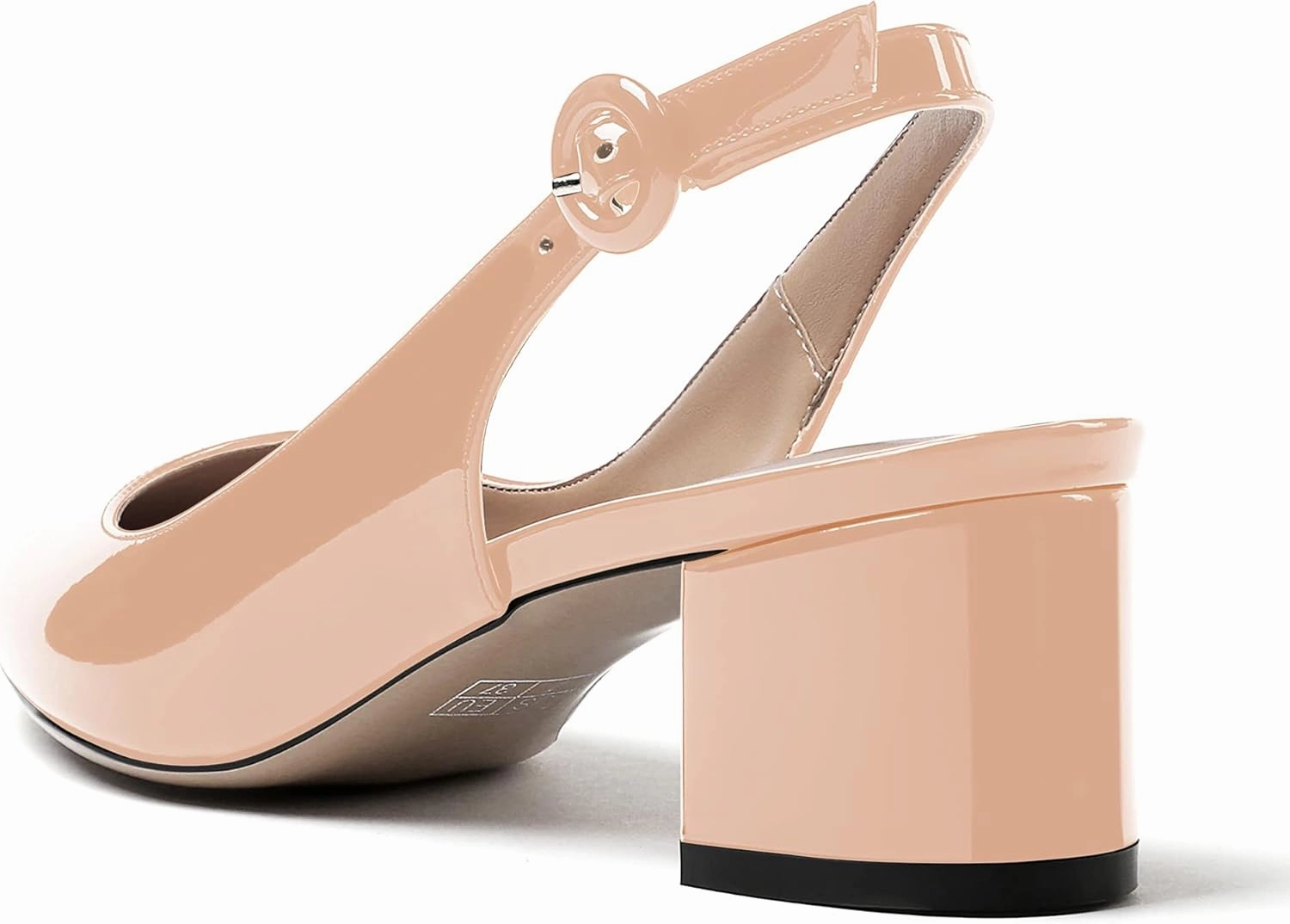 WAYDERNS Women's Patent Leather Ankle Strap Pointed Toe Slingback Low Kitten Heel Pumps Office Work Dress Shoes 2 Inch