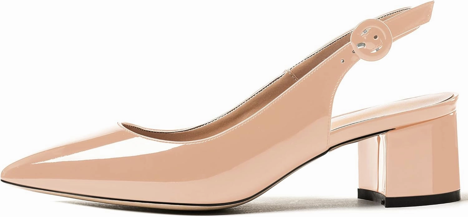 WAYDERNS Women's Patent Leather Ankle Strap Pointed Toe Slingback Low Kitten Heel Pumps Office Work Dress Shoes 2 Inch