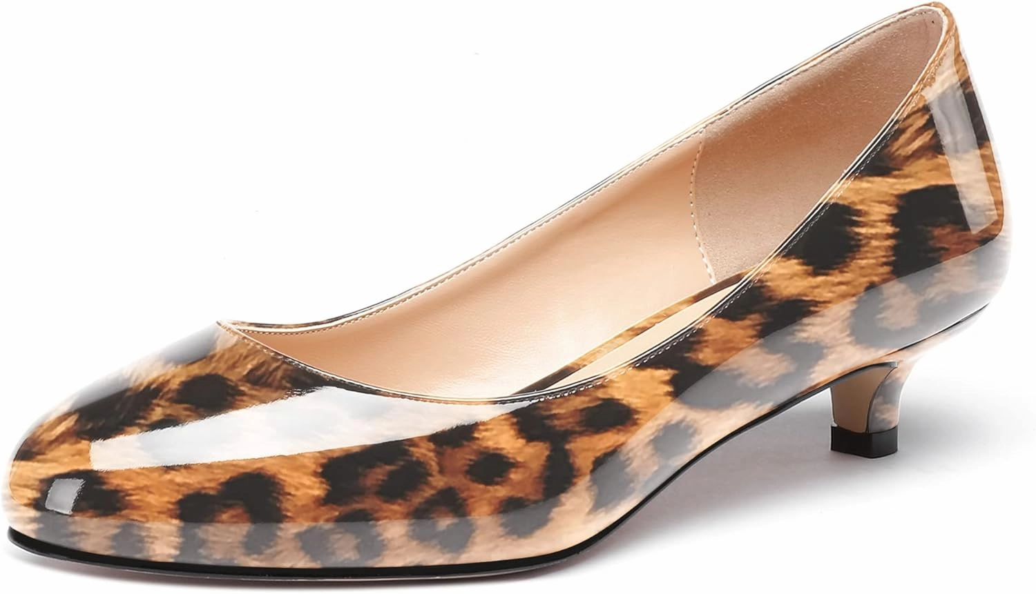 WAYDERNS Women's Patent Round Toe Slip On Low Kitten Heel Pumps Offress Work Dress Shoes 1.5 Inch