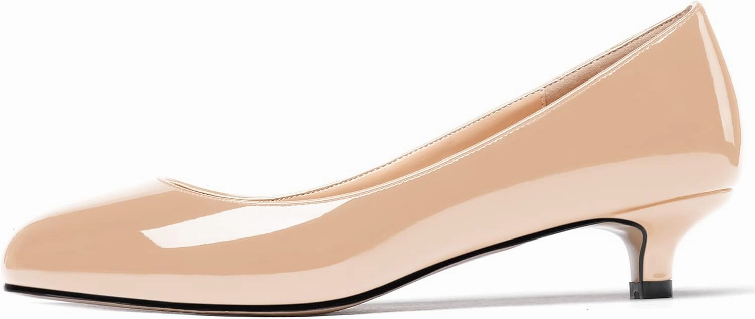 WAYDERNS Women's Patent Round Toe Slip On Low Kitten Heel Pumps Offress Work Dress Shoes 1.5 Inch