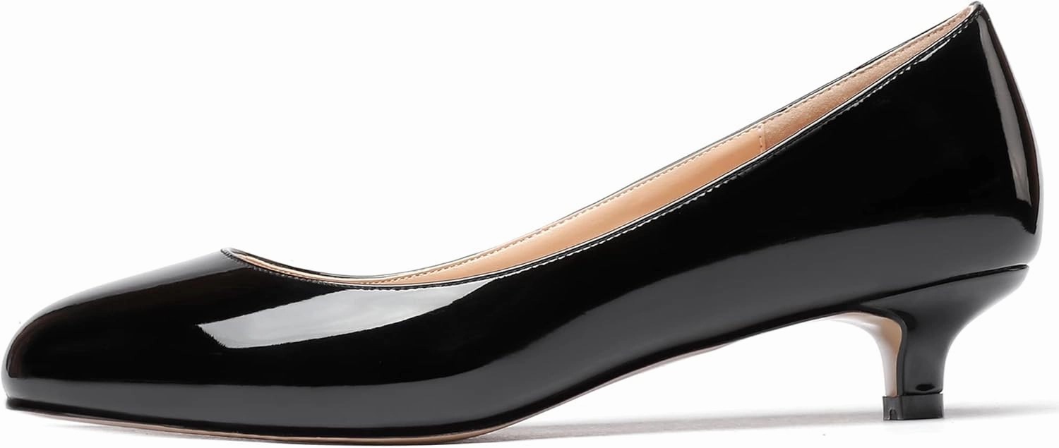 WAYDERNS Women's Patent Round Toe Slip On Low Kitten Heel Pumps Offress Work Dress Shoes 1.5 Inch