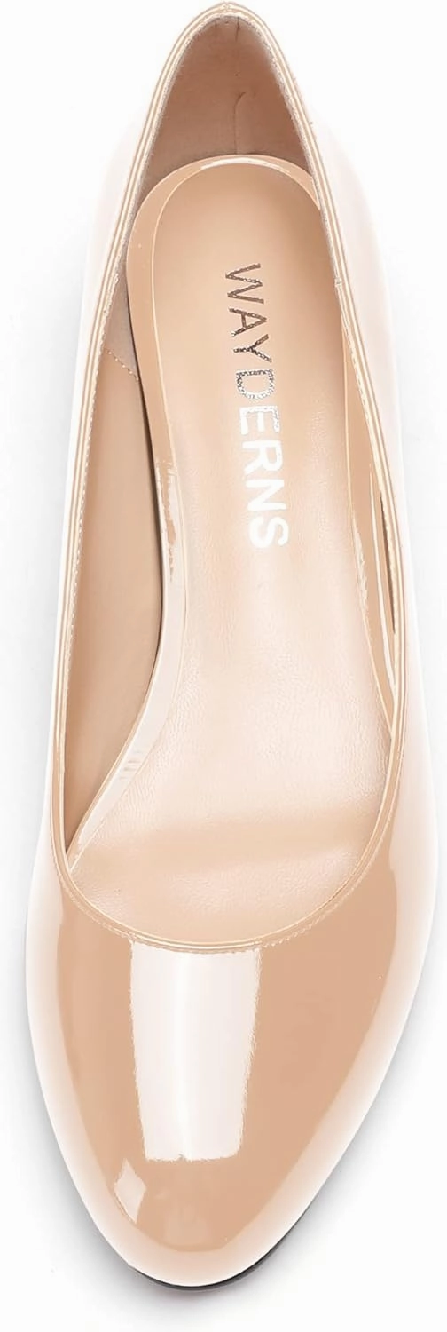 WAYDERNS Women's Patent Round Toe Slip On Low Kitten Heel Pumps Offress Work Dress Shoes 1.5 Inch