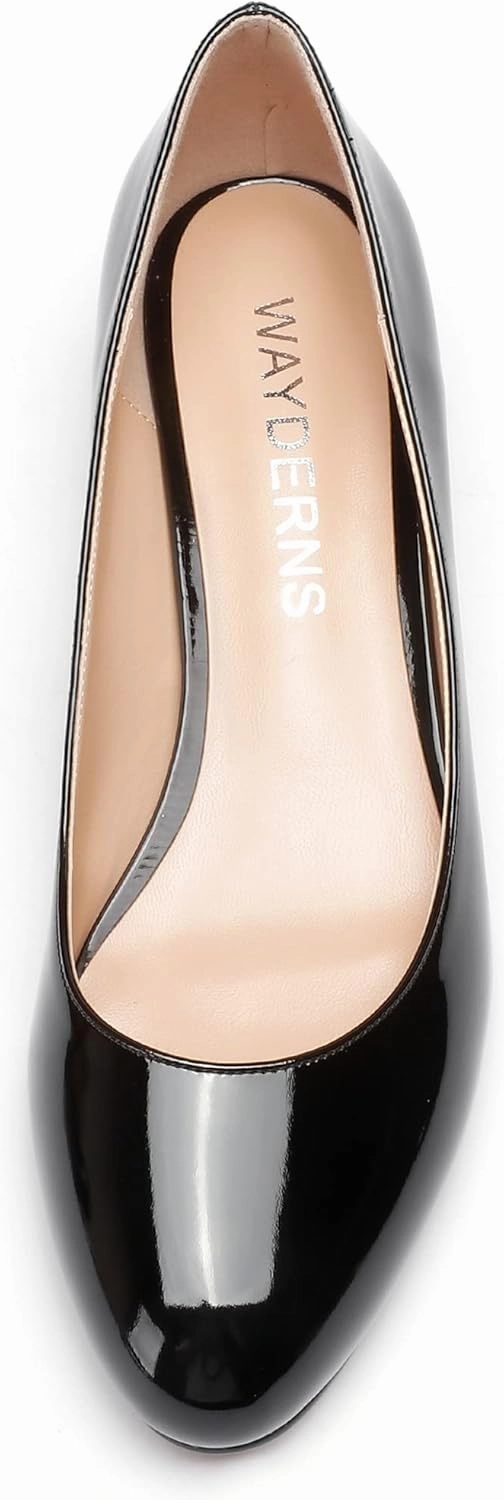 WAYDERNS Women's Patent Round Toe Slip On Low Kitten Heel Pumps Offress Work Dress Shoes 1.5 Inch