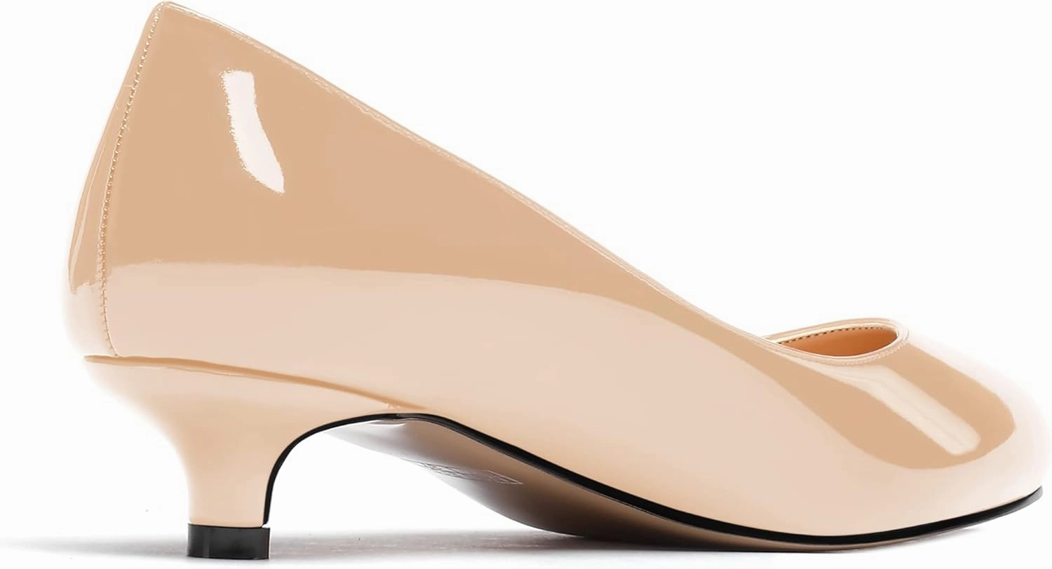 WAYDERNS Women's Patent Round Toe Slip On Low Kitten Heel Pumps Offress Work Dress Shoes 1.5 Inch