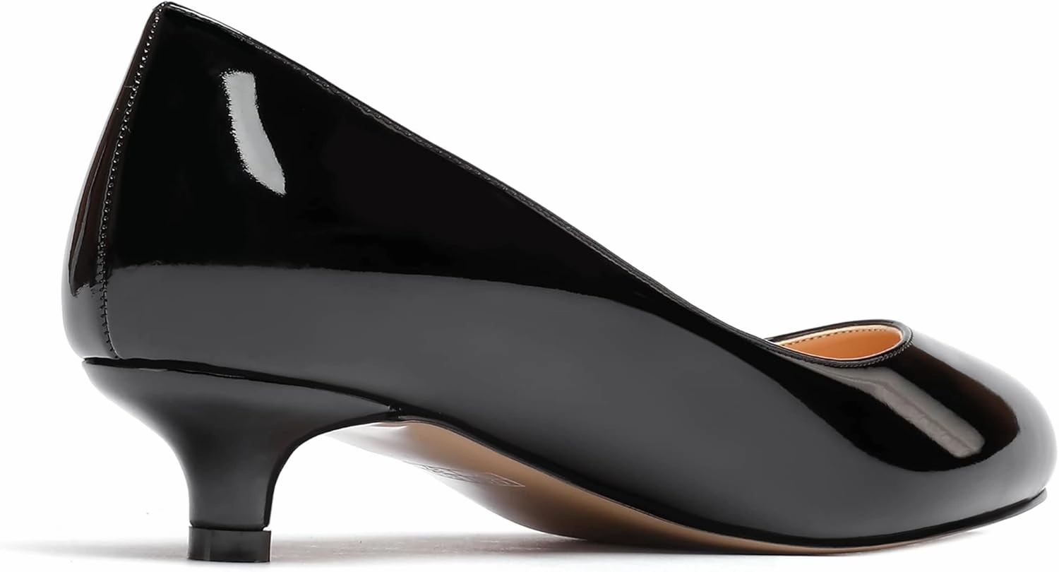 WAYDERNS Women's Patent Round Toe Slip On Low Kitten Heel Pumps Offress Work Dress Shoes 1.5 Inch