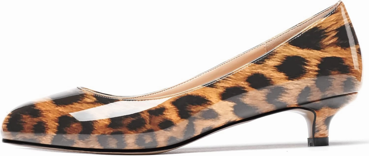 WAYDERNS Women's Patent Round Toe Slip On Low Kitten Heel Pumps Offress Work Dress Shoes 1.5 Inch