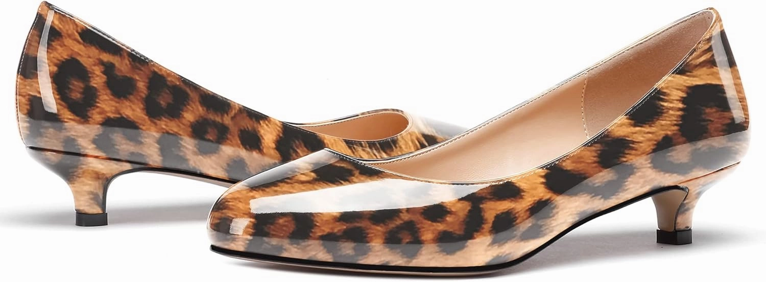 WAYDERNS Women's Patent Round Toe Slip On Low Kitten Heel Pumps Offress Work Dress Shoes 1.5 Inch