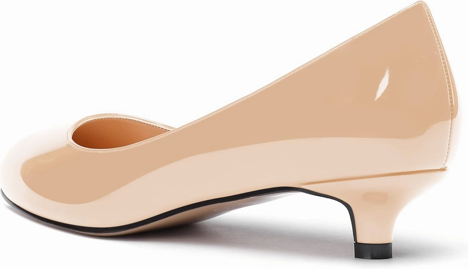 WAYDERNS Women's Patent Round Toe Slip On Low Kitten Heel Pumps Offress Work Dress Shoes 1.5 Inch