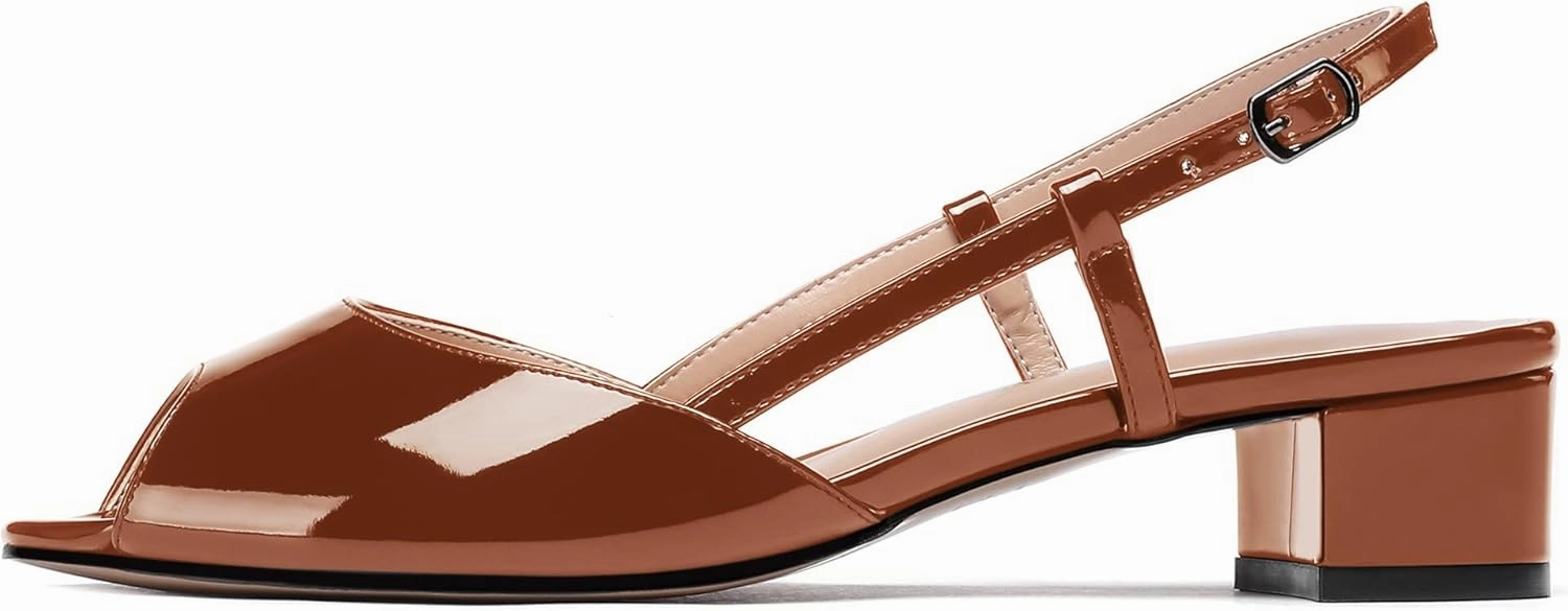 WAYDERNS Women's Slingback Patent Ankle Strap Peep Toe Chunky Low Heel Pumps Shoes 1.5 Inch
