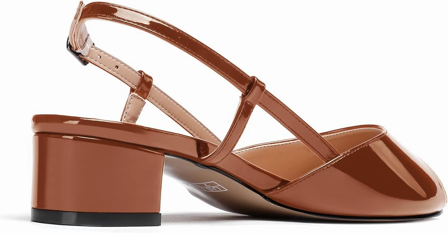WAYDERNS Women's Slingback Patent Ankle Strap Peep Toe Chunky Low Heel Pumps Shoes 1.5 Inch
