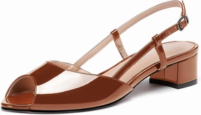 WAYDERNS Women's Slingback Patent Ankle Strap Peep Toe Chunky Low Heel Pumps Shoes 1.5 Inch