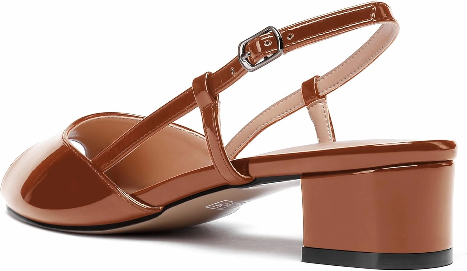 WAYDERNS Women's Slingback Patent Ankle Strap Peep Toe Chunky Low Heel Pumps Shoes 1.5 Inch