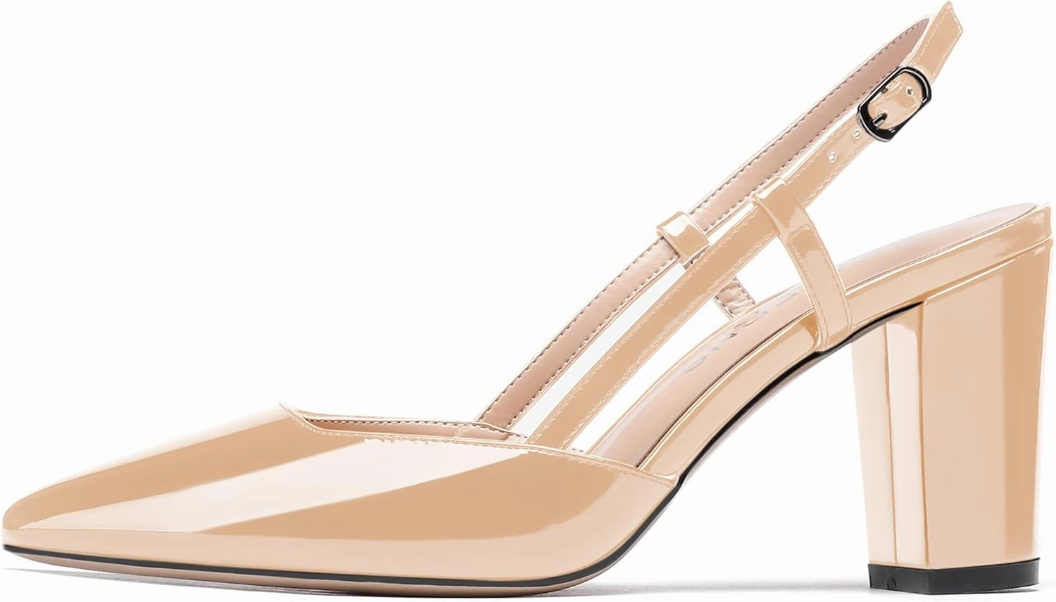 WAYDERNS Women's Slingback Pointed Toe Patent Ankle Strap Block High Heel Pumps Wedding Event Dress Shoes 3 Inch
