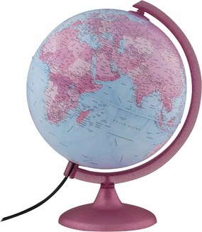 Waypoint Geographic Pink Acrylic Illuminated Globe with Stand, 10' with Pink-Shaded Landmass and Blue Ocean, for Small Desks and Bed Side Stands