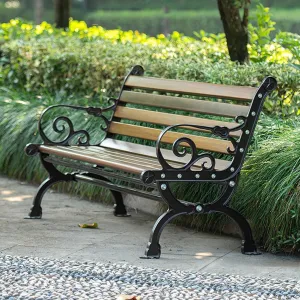 Weatherproof Garden Bench with Cast Aluminum Frame, Wood-Style Metal Seat for Patio, Porch, Yard, Deck, Path(120cm/47.2in)