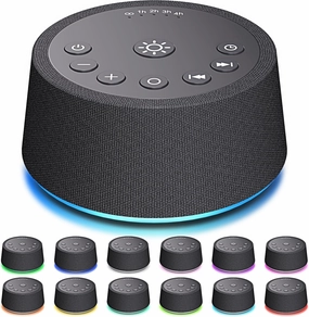 White Noise Sleep Sound Machines 30 Sounds 12 Colors Light 32-Level Volume 5 Timers for Home Travel Gift Adjustable Brightness Memory Function Compact