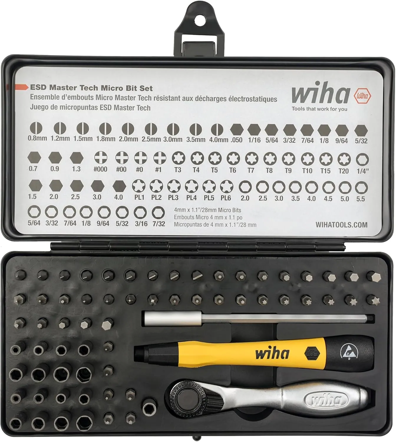 Wiha 75965 65 Piece System 4 ESD Safe Master Technician Ratchet and MicroBits Set