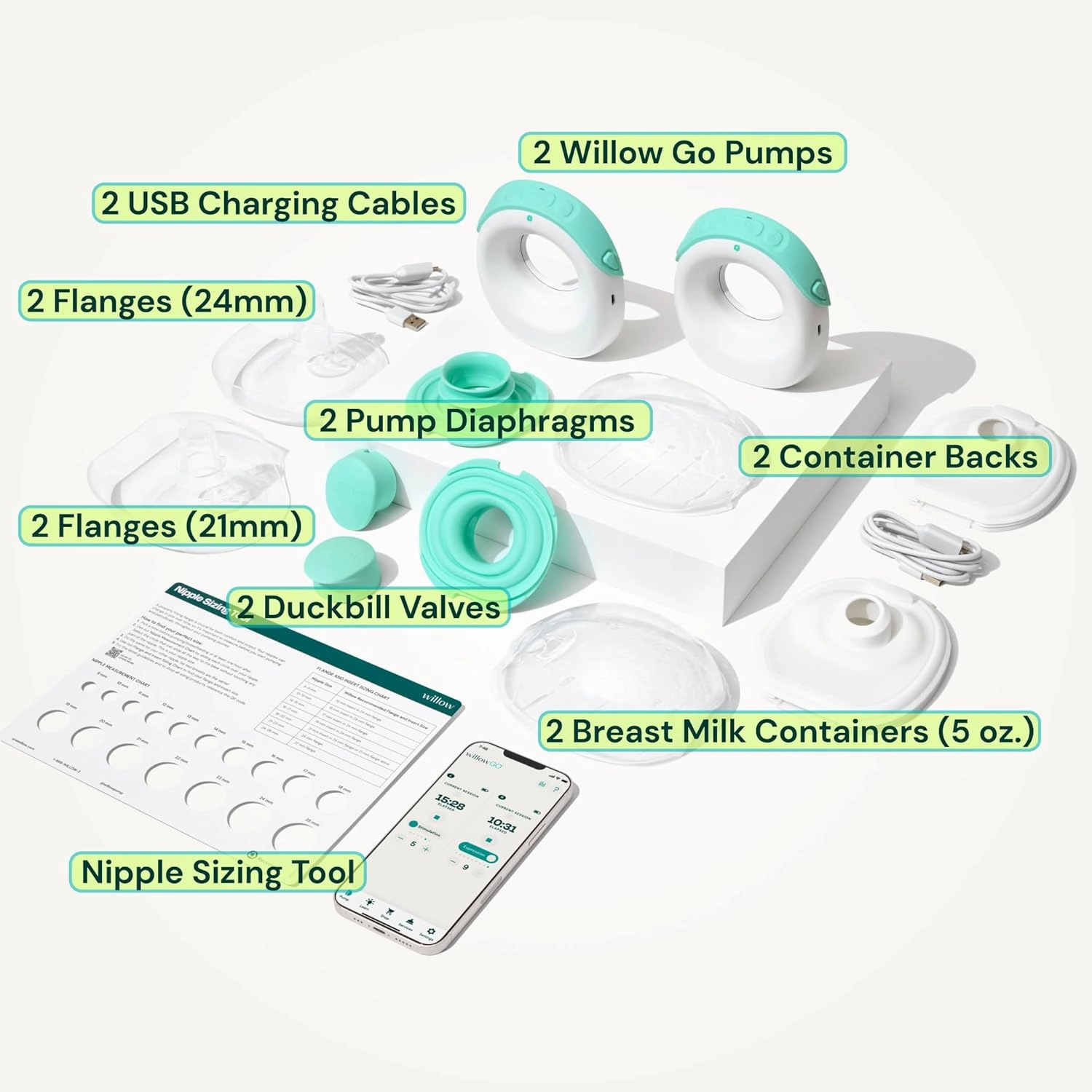 Willow Go - Hands Free Breast Pump - Wearable Breastfeeding Pump - Portable, Electric, Cordless, & 9 Levels of Hospital Grade Suction Strength - Postpartum Essentials - Double Breast Pump