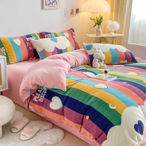 Winter duvet cover- Thickened Milk Fleece Bed Four-piece Coral Flannel Duvet Cover