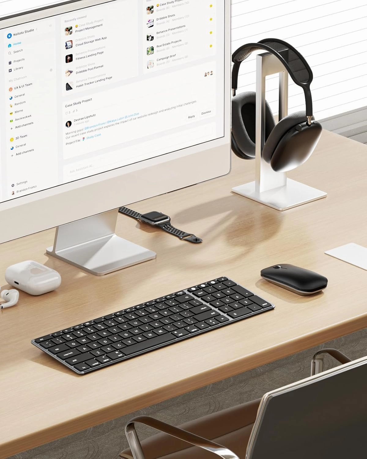 Wireless Bluetooth Keyboard and Mouse for Mac, Multi-Device Rechargeable Slim Keyboard and Mouse Stainless Steel Full Size, Compatible with MacBook Pro/Air, iPad, iMac - Space Gray