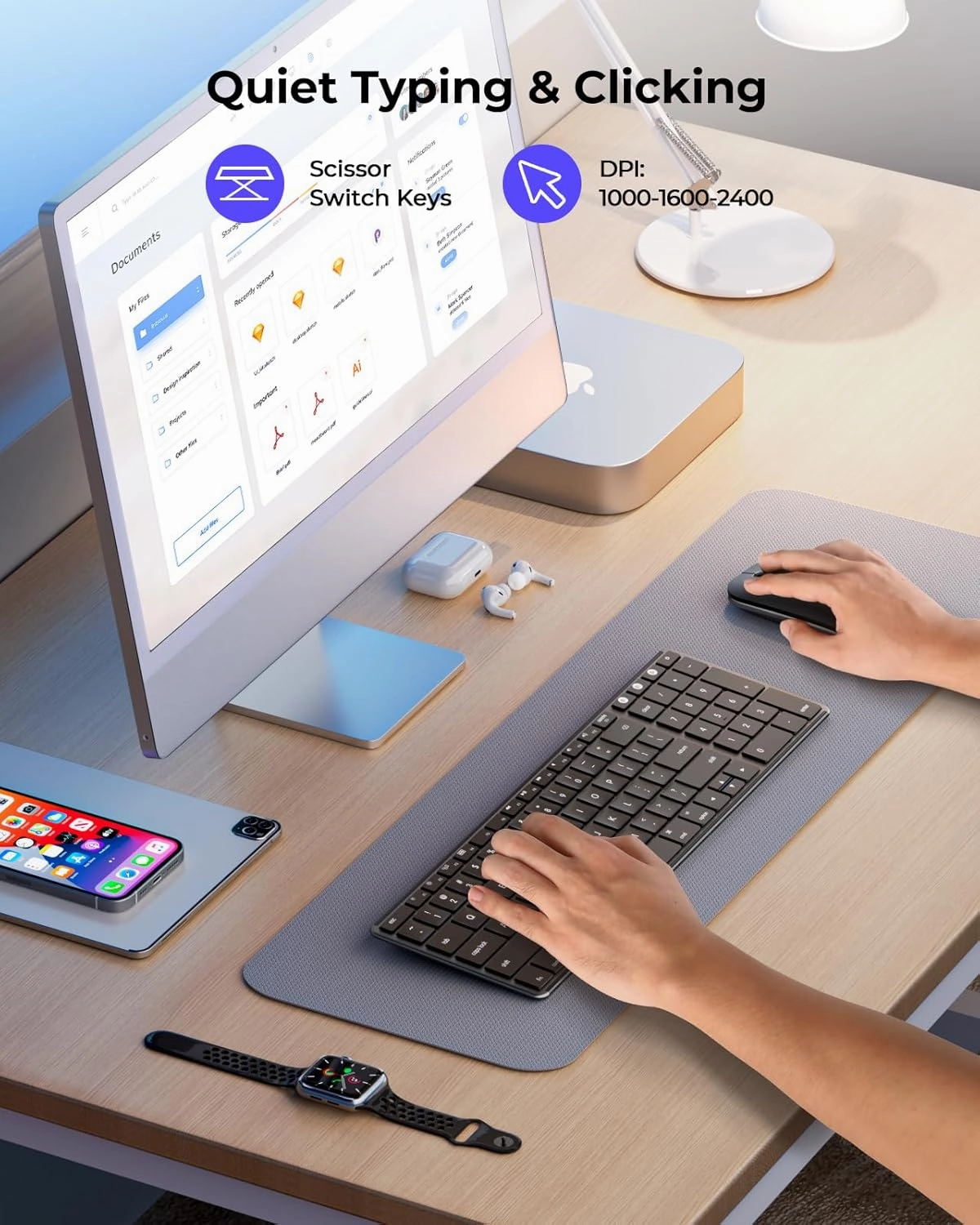 Wireless Bluetooth Keyboard and Mouse for Mac, Multi-Device Rechargeable Slim Keyboard and Mouse Stainless Steel Full Size, Compatible with MacBook Pro/Air, iPad, iMac - Space Gray