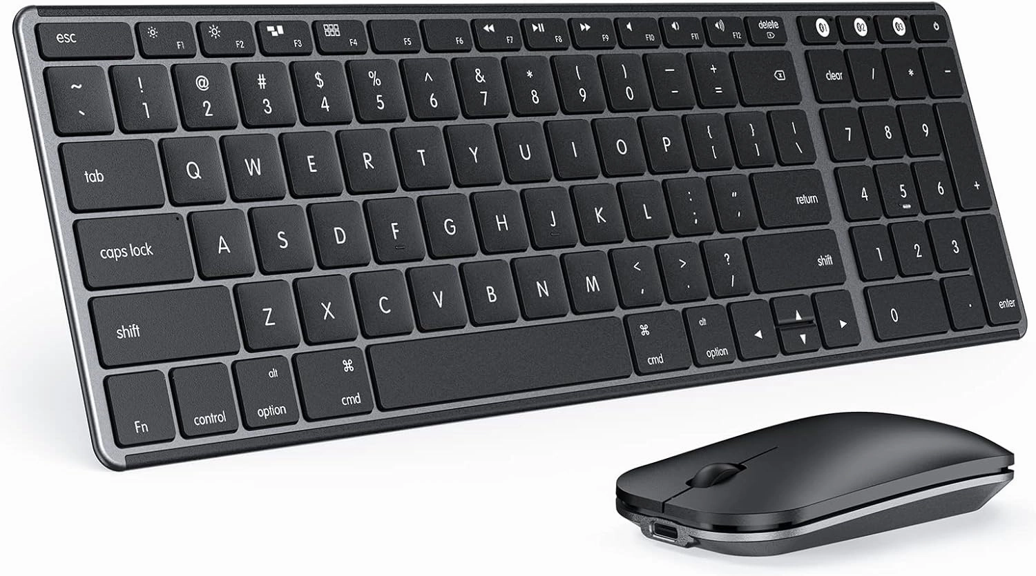 Wireless Bluetooth Keyboard and Mouse for Mac, Multi-Device Rechargeable Slim Keyboard and Mouse Stainless Steel Full Size, Compatible with MacBook Pro/Air, iPad, iMac - Space Gray
