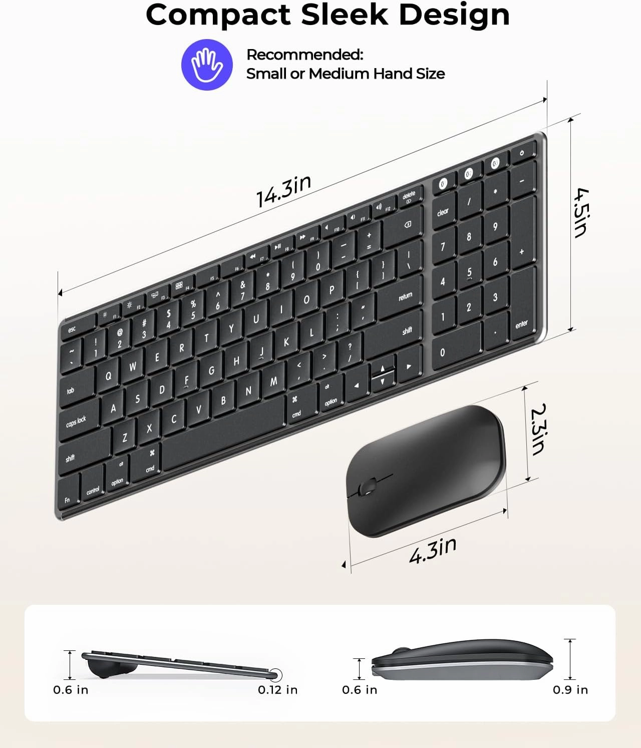 Wireless Bluetooth Keyboard and Mouse for Mac, Multi-Device Rechargeable Slim Keyboard and Mouse Stainless Steel Full Size, Compatible with MacBook Pro/Air, iPad, iMac - Space Gray