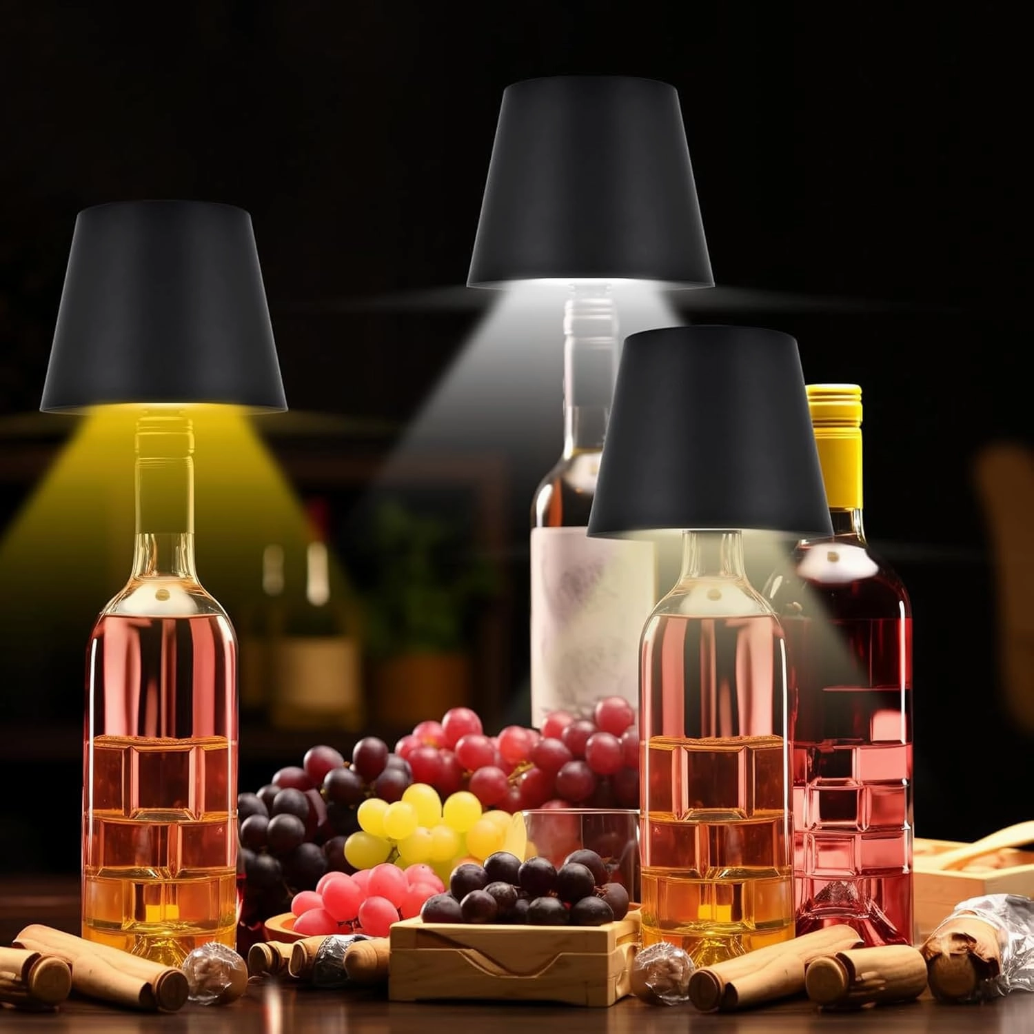 Wireless Bottle Lamp, Portable LED Wireless Bottle Lamp with 3 Modes Light Dimming, Rechargeable Wine Bottle Light Head, Touch Table Lamp for Bedroom, Birthday Christmas Gifts (Black-A)