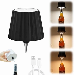 Wireless Bottle Lamp, Portable LED Wireless Bottle Lamp with 3 Modes Light Dimming, Rechargeable Wine Bottle Light Head, Touch Table Lamp for Bedroom, Birthday Christmas Gifts (Black-A)
