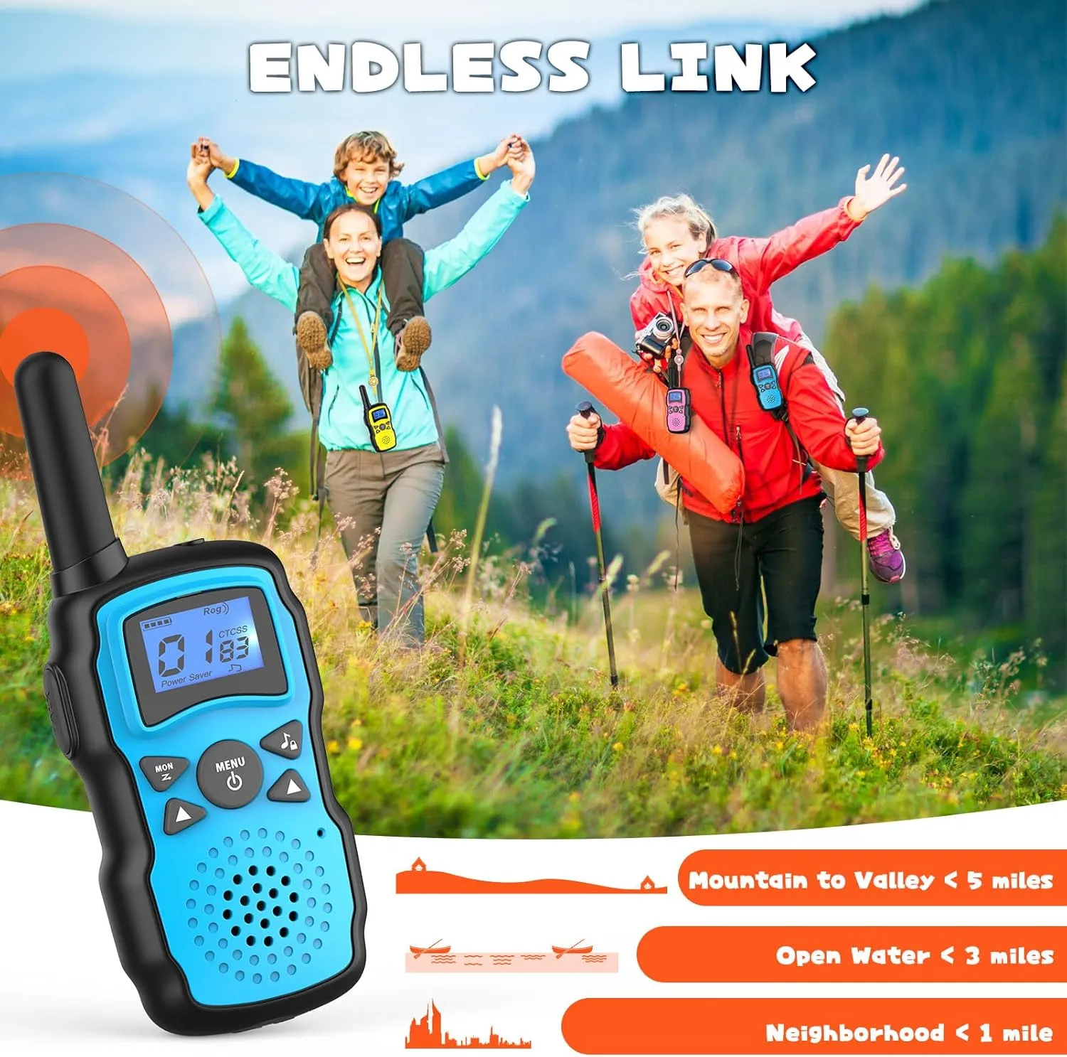 Wishouse Walkie Talkies for Kids Adults Rechargeable Long Range 4 Pack with 2 USB Chargers 12 Batteries,Family Walky Talky,Outdoor Camping Games Indoor Toys Birthday Xmas Gift for Boys Girls Children