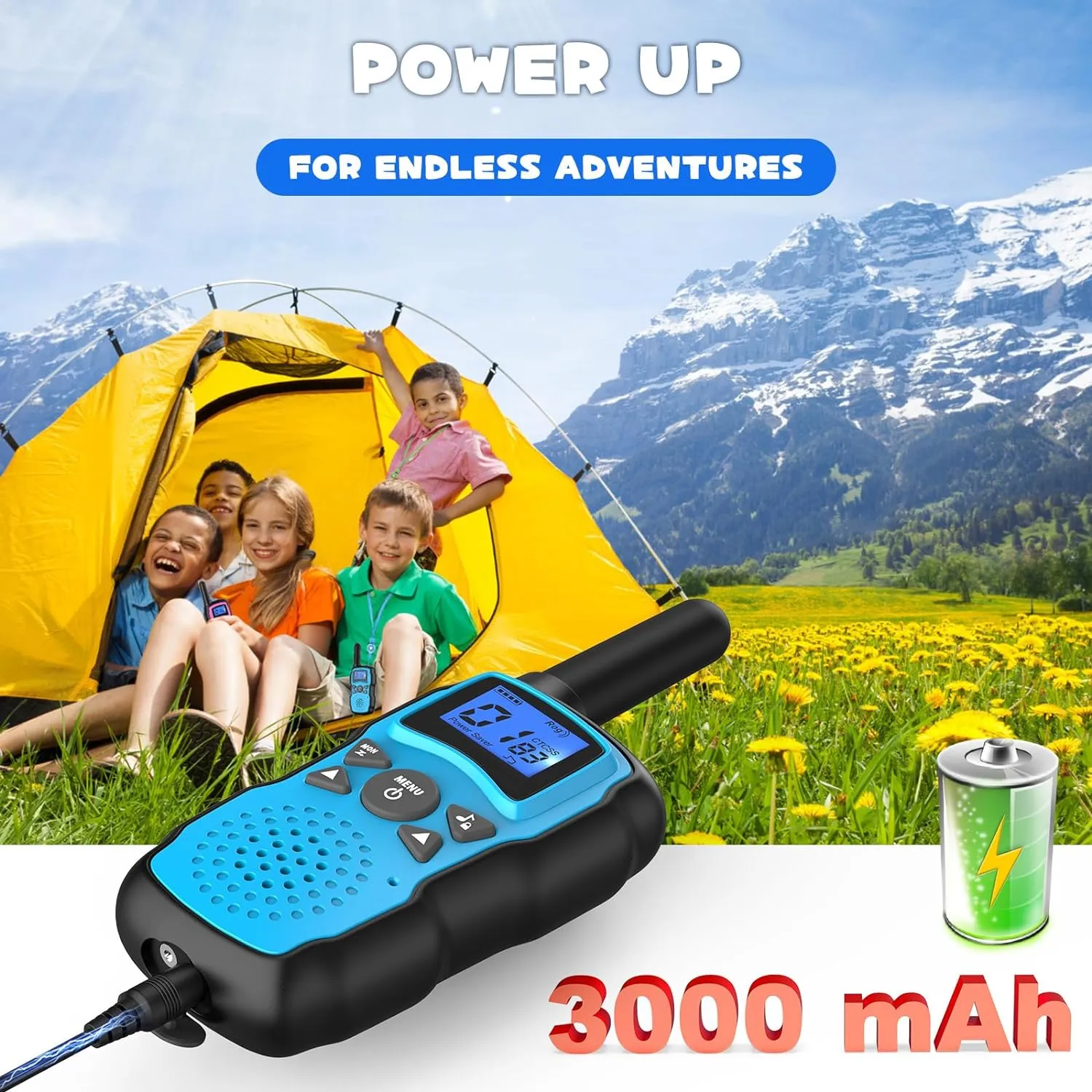Wishouse Walkie Talkies for Kids Rechargeable Long Range,4 5 6 7 8 Year Old Boy Girl Birthday Gift,Camping Games Cool Toys Ideas for Children with 6000mAh Batteries,Flashlight,Lanyard,2 Pack Pink Blue