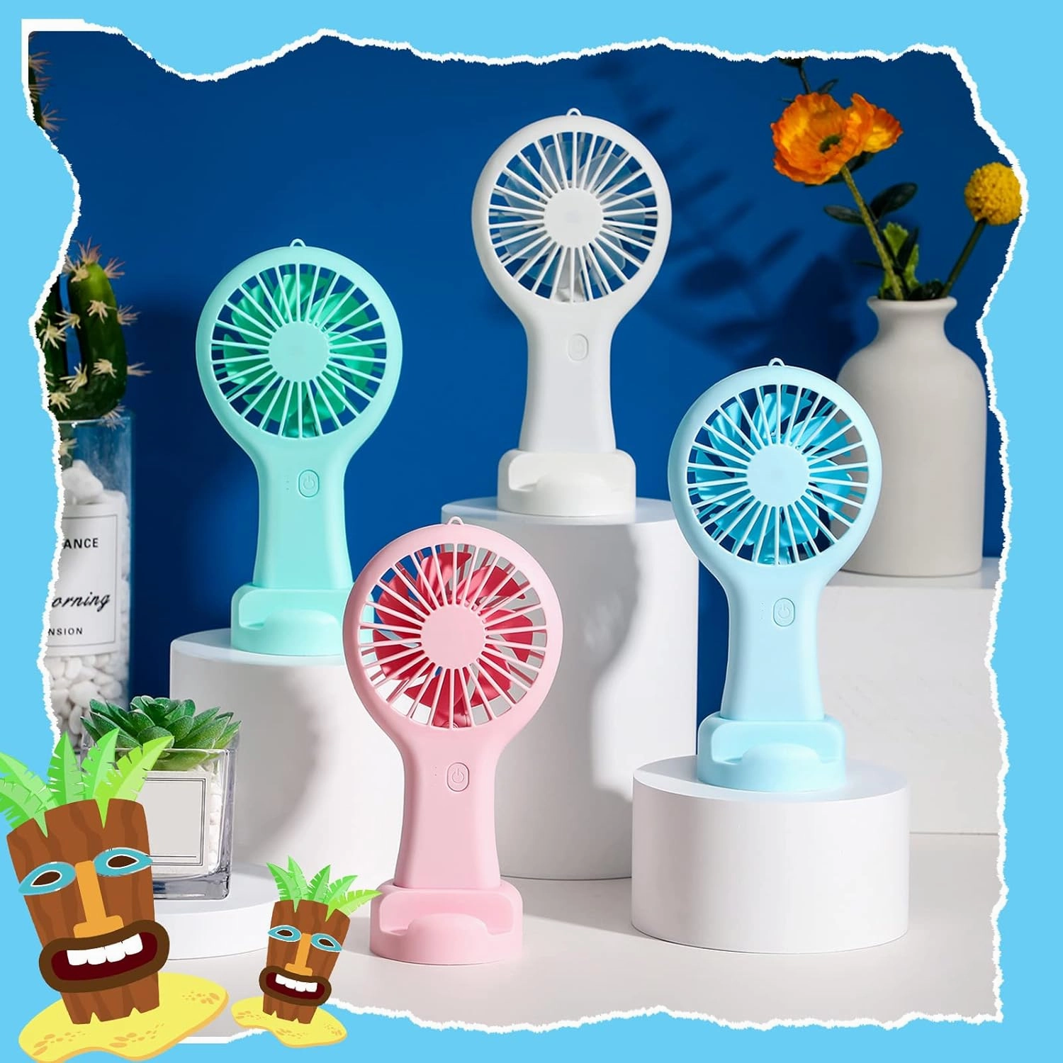 Woanger 12 Pcs Mini Handheld Fan Bulk 3 Speed USB Electric Battery Operated Small Portable Pocket Fan with Data Cable and Mounting Base Quiet Summer Gift for Wedding Camping Travel(Vibrant Colors)