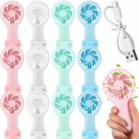 Woanger 12 Pcs Mini Handheld Fan Bulk 3 Speed USB Electric Battery Operated Small Portable Pocket Fan with Data Cable and Mounting Base Quiet Summer Gift for Wedding Camping Travel(Vibrant Colors)