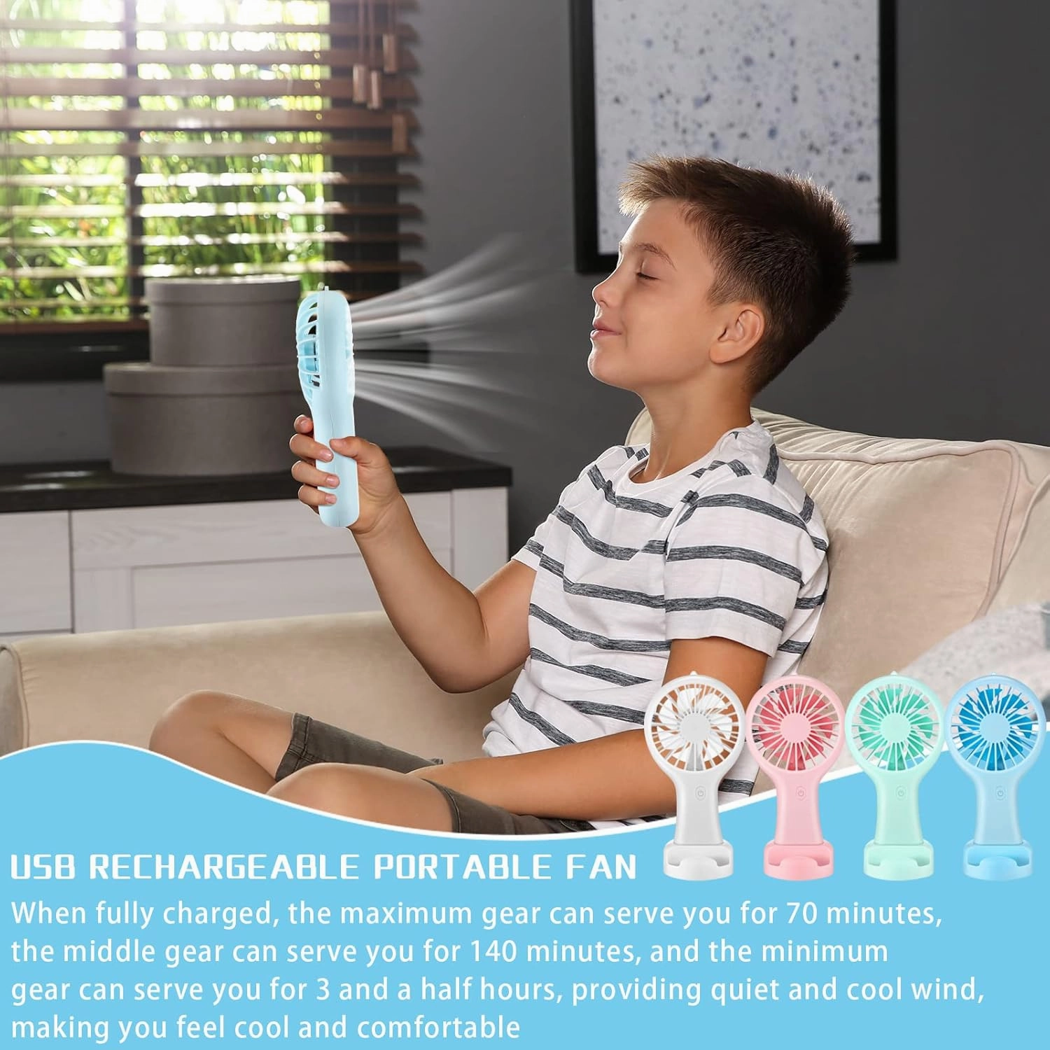 Woanger 12 Pcs Mini Handheld Fan Bulk 3 Speed USB Electric Battery Operated Small Portable Pocket Fan with Data Cable and Mounting Base Quiet Summer Gift for Wedding Camping Travel(Vibrant Colors)
