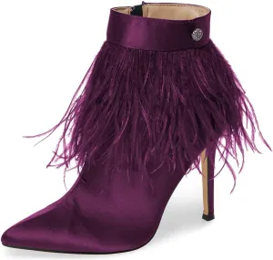 Women Fluffy Feather Tassel Ankle Boots Pointed Toe Stiletto High Heels Prom Dress Booties Size 4-15 US