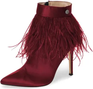 Women Fluffy Feather Tassel Ankle Boots Pointed Toe Stiletto High Heels Prom Dress Booties Size 4-15 US