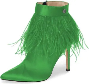 Women Fluffy Feather Tassel Ankle Boots Pointed Toe Stiletto High Heels Prom Dress Booties Size 4-15 US