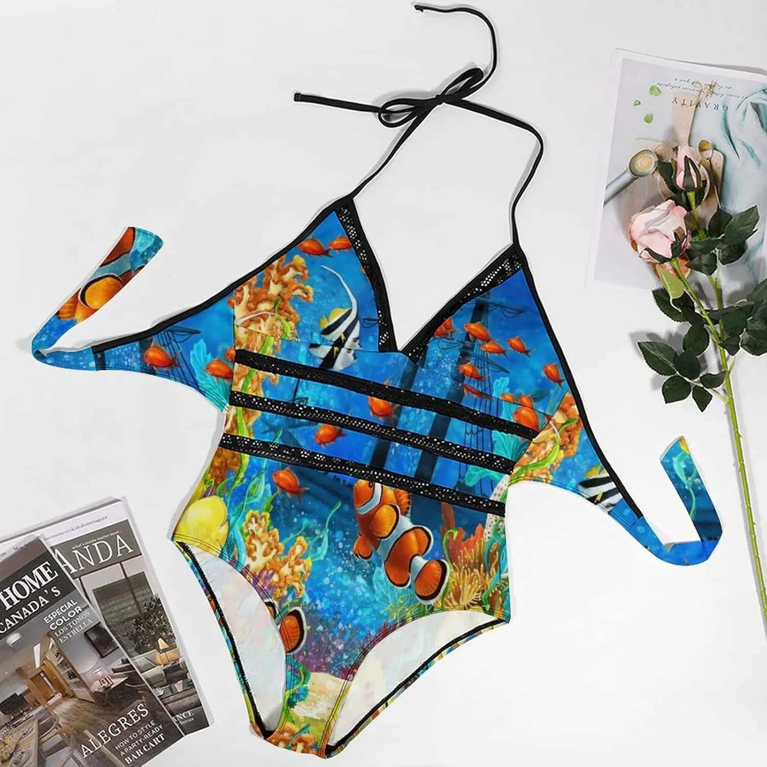 Women One-Piece Halter Bikini Padded Swimwear Tie Side Triangle Bathing Suit