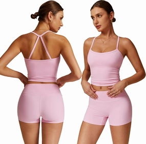 Women 2 Piece Workout Sets (2025 NEW) Yoga Outfit Open Back Tank Top High Waisted Shorts Gym Sets Tracksuits