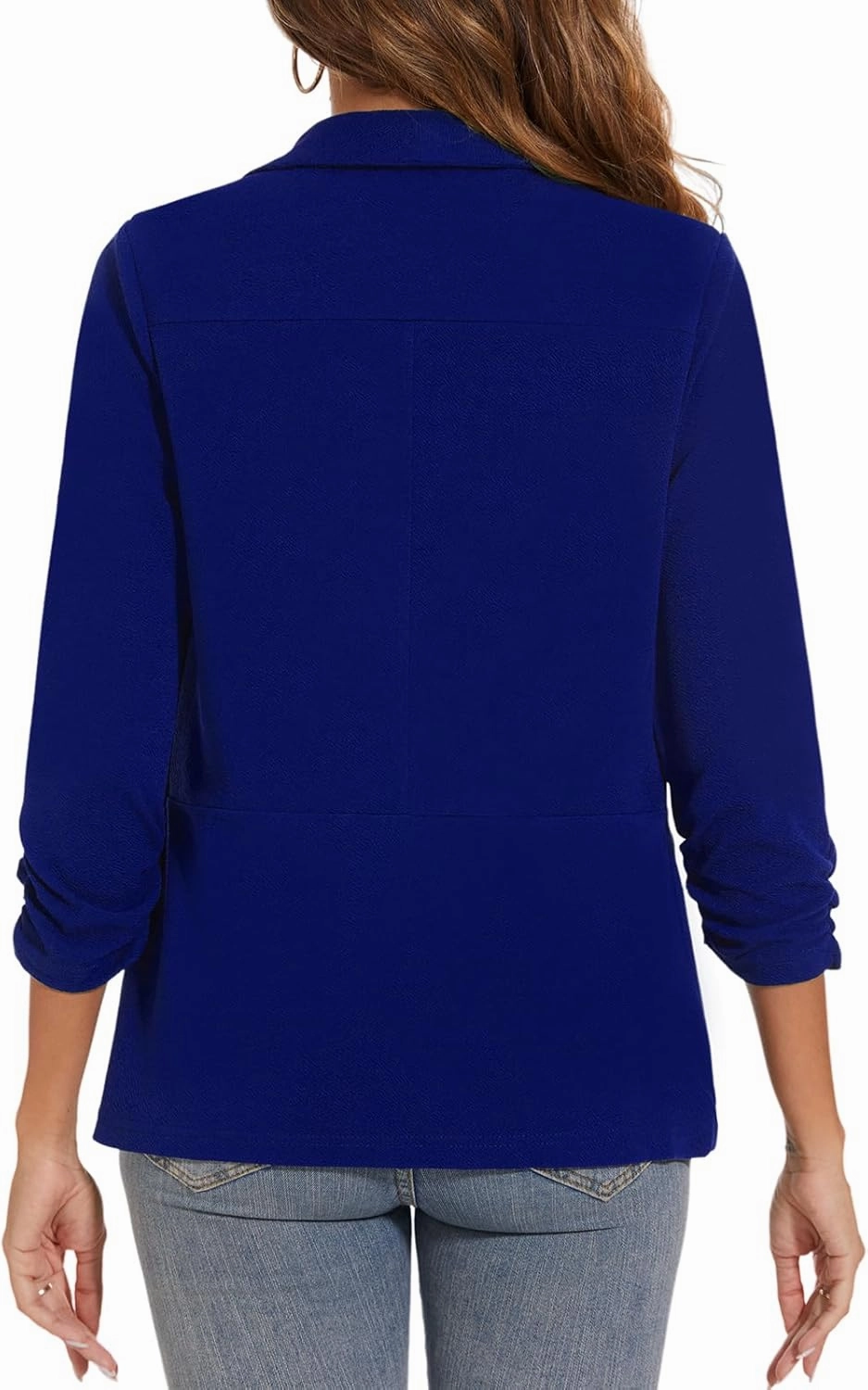 Women Casual Shawl Lapel Work Blazer Ruched 3/4 Sleeve Open Front Business Office Suit Jackets with Pockets