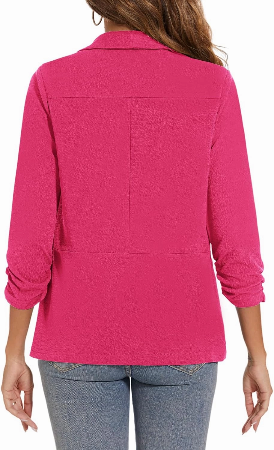 Women Casual Shawl Lapel Work Blazer Ruched 3/4 Sleeve Open Front Business Office Suit Jackets with Pockets