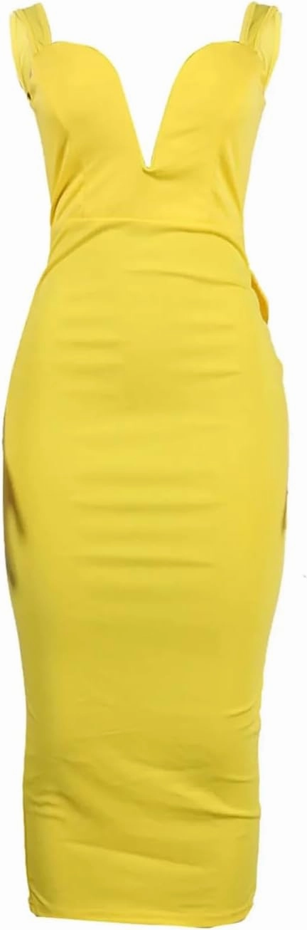 Women Fashion Dresses Solid Color Backless Deep V-Neck Bow Stretch Side Slit Dress Casual