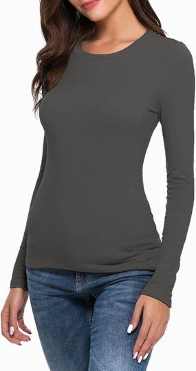 Women Long Sleeve Crew Neck/Scoop V Neck Rayon Slim Fit Stretchy Layer T Shirts Tops