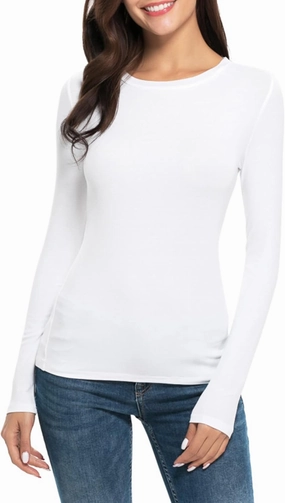 Women Long Sleeve Crew Neck/Scoop V Neck Rayon Slim Fit Stretchy Layer T Shirts Tops