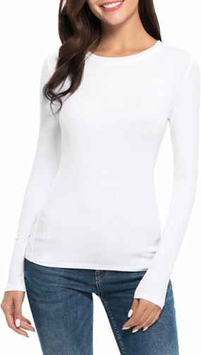 Women Long Sleeve Crew Neck/Scoop V Neck Rayon Slim Fit Stretchy Layer T Shirts Tops