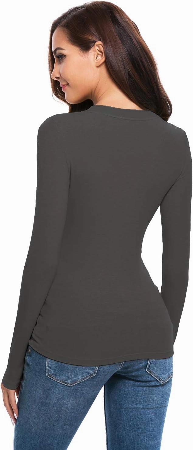 Women Long Sleeve Crew Neck/Scoop V Neck Rayon Slim Fit Stretchy Layer T Shirts Tops