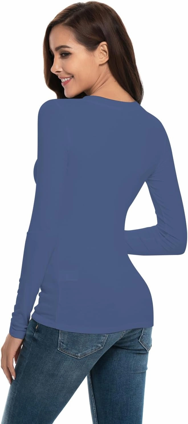 Women Long Sleeve Crew Neck/Scoop V Neck Rayon Slim Fit Stretchy Layer T Shirts Tops