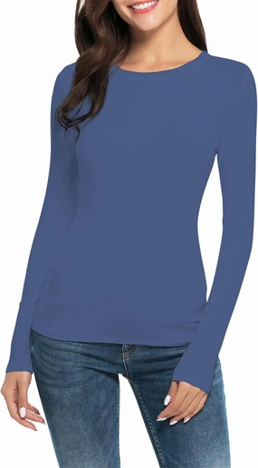 Women Long Sleeve Crew Neck/Scoop V Neck Rayon Slim Fit Stretchy Layer T Shirts Tops